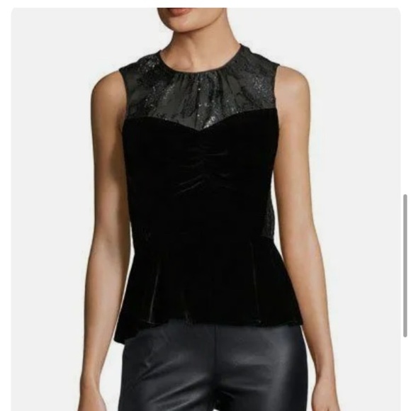 Rebecca Taylor velvet floral organza peplum top size 6 - Picture 6 of 8